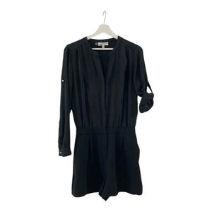 Jennifer Lopez Black Long Sleeve Gold Button Down Shorts Romper Size 2